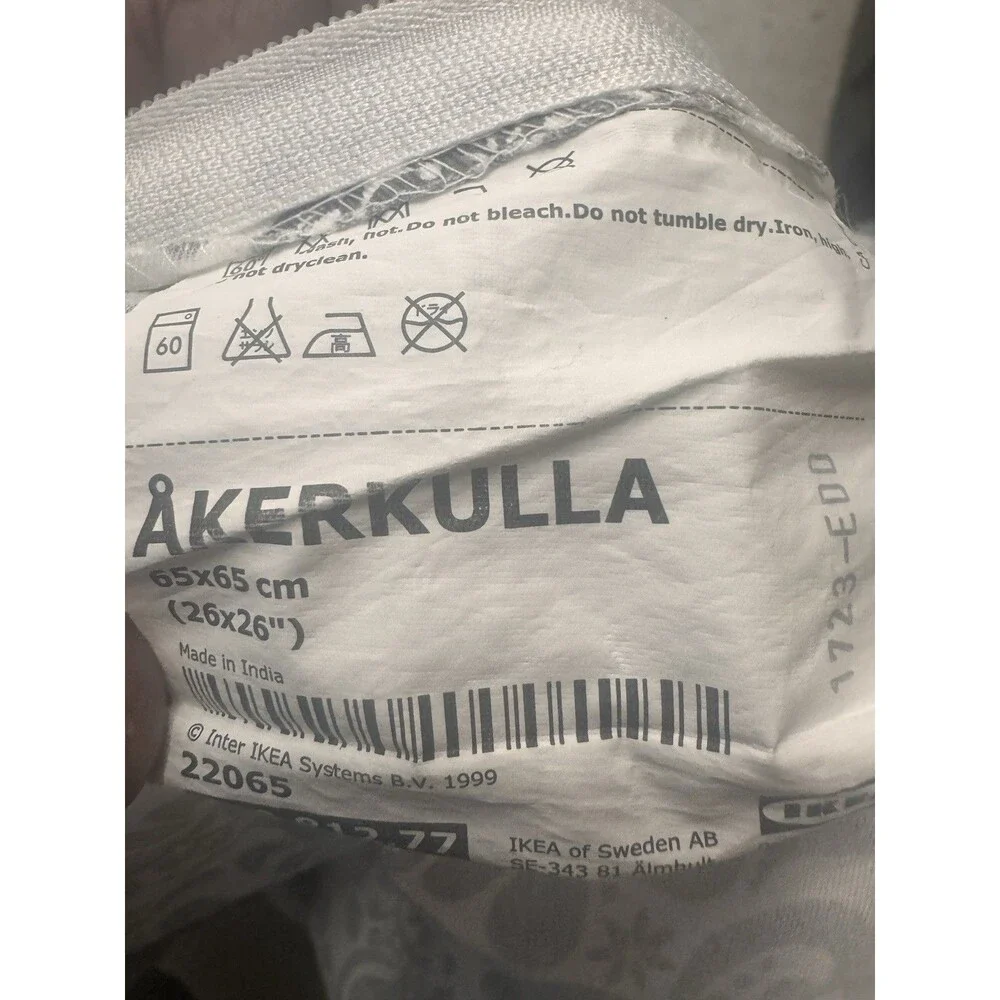 2 Ikea Akerkulla Gray White Euro Pillow Cover Shams Floral Square 26x26 Zipper